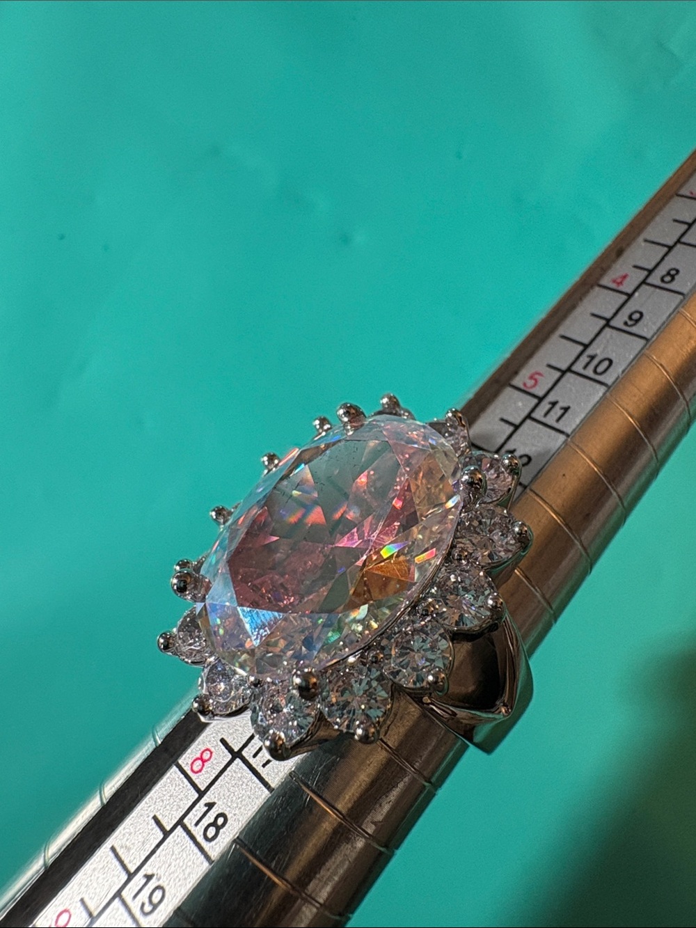 Kirks Folly Silver-Tone Oval Aurora Crystal Halo Ring